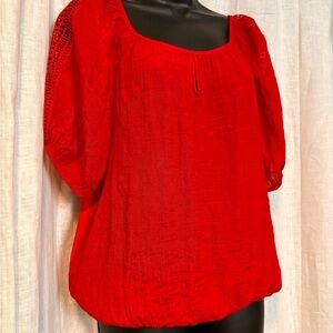 Elegant Red Crochet Lace Sleeve Women's Top